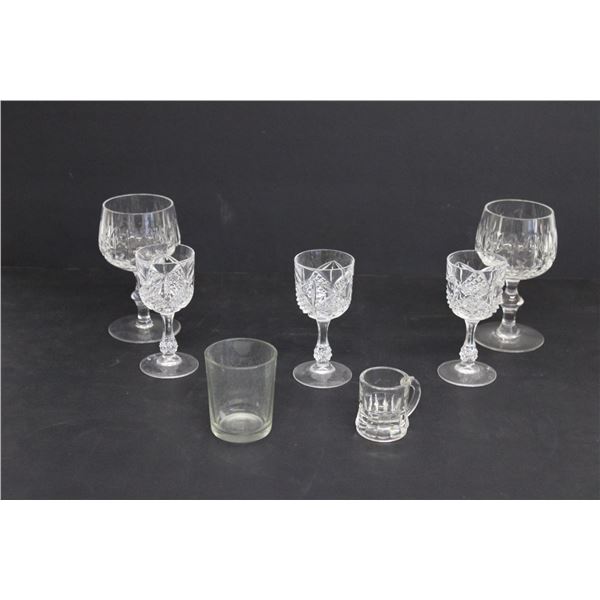 (5) Crystal Liqueur Glasses & (2) Glass Shot Glasses