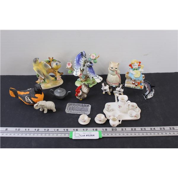 (14) Miniature Figurine Sets: Birds, Tea Set, Salt & Pepper Shakers, Misc.