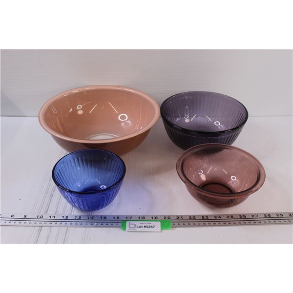 (4) Pyrex Colored Glass Mixing Bowls