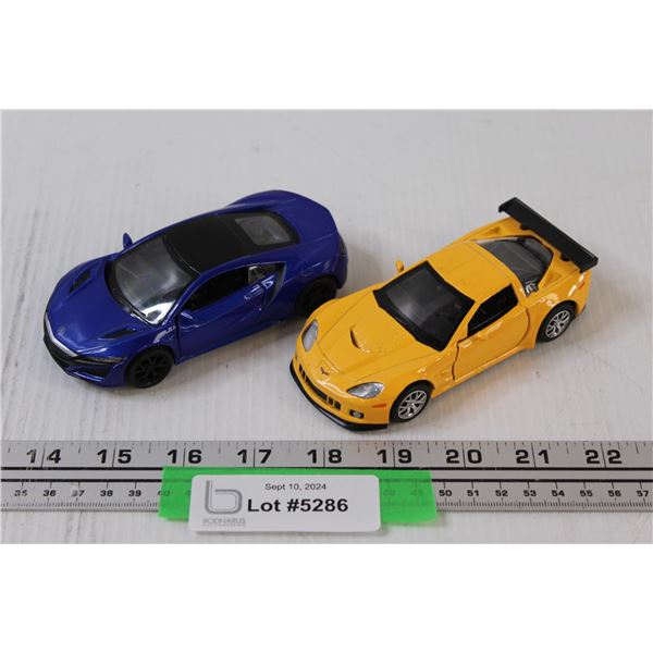 (2) Pull-Back Model Cars: 2010 Corvette & Acura NSX - 1:32 Scale