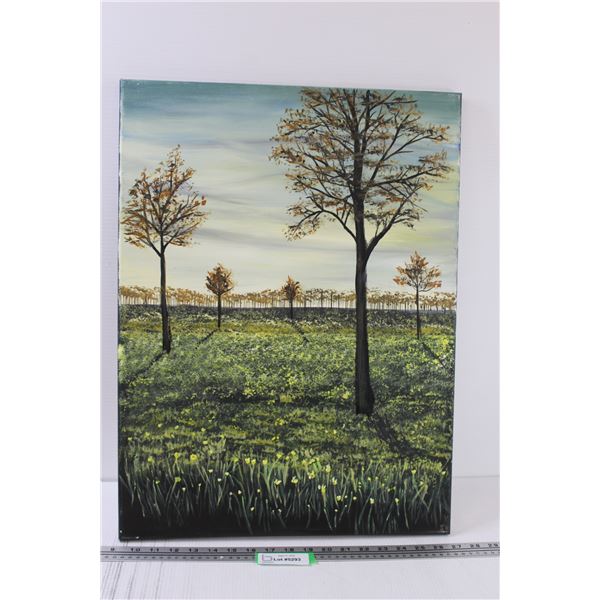 Daffodil Flower & Trees Painting on Canvas - 24" x 18"