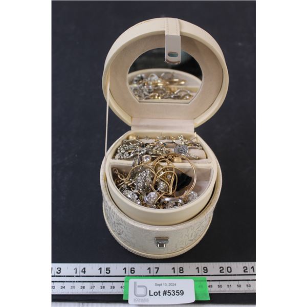 Cloth Jewelry Box w/ Contents - 4" Tall x 5" Wide