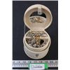 Image 1 : Cloth Jewelry Box w/ Contents - 4" Tall x 5" Wide