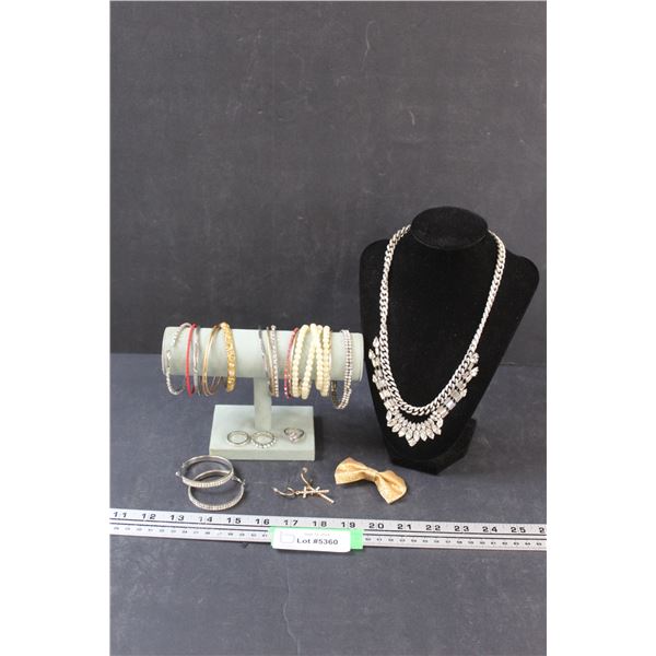 Costume Jewelry Lot: Bracelets, Earrings & Necklace