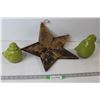 (2) Green Bird Ceramic Decorations, Wooden Wall Hanging Star