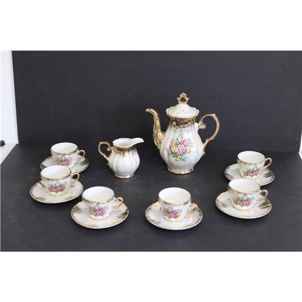 Giftcraft Tea Set Teapot, (6) Teacups and (6) Saucers, Cream Pitcher