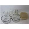 Image 4 : (3) Glass Bowls, (2) Glass Mugs, Assorted Glass and Plastic Dishes