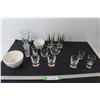 Image 1 : (7) Shots Glasses, Wine Glass, (2) Bowls, (3) Cups