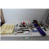 Image 1 : Drying Rack ,Cadbury Tin, Assorted Kitchen Knives, Assorted Kitchen Utensils
