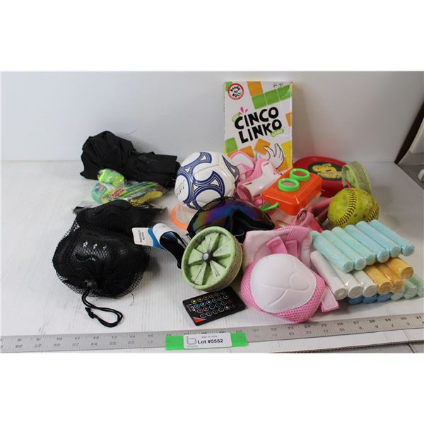 *Ski Goggles, Baseball, Chalk, Frisbee, Protective Pads, Umbrella, Cinco Linko, Misc.