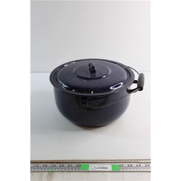 Blue Enamel Cooking Pot with Handle and Lid 12''