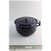 Image 1 : Blue Enamel Cooking Pot with Handle and Lid 12''