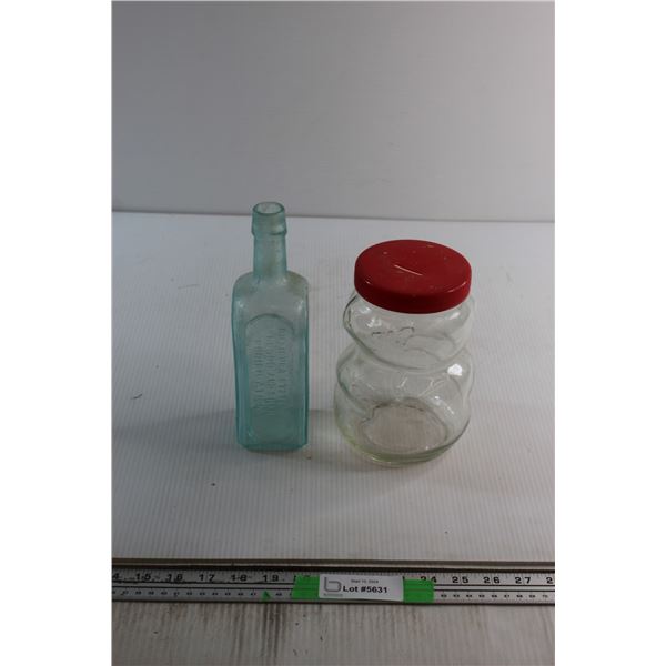 Piggy Bank Jar and Vintage Glass Bottle