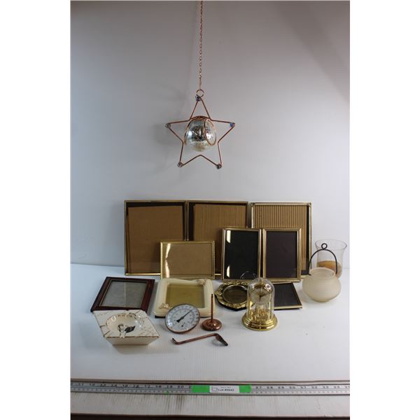(10) Assorted Picture Frames 10'' x 8''. (2) Candle Holders, Clock Decoration and Assorted Items