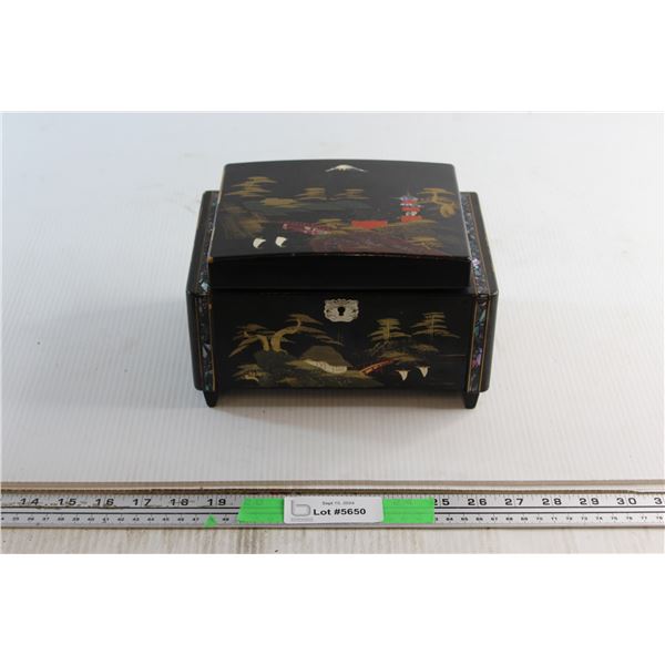 Japanese Wooden Jewelry Chest and Assorted Accessories