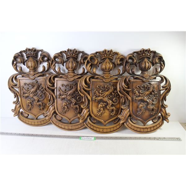 (4) Plastic Wall Decor Hangers - Lion on Shield (one is damaged)