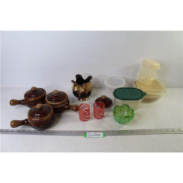 French Onion Soup Dishes - Plastic Food Storage Containers - Candle Holder - Misc. Items