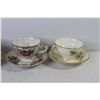 Image 3 : Assorted Tea Cups & Saucers - Doilies - Plastic Beaded Box - Glass Decor Ball - Cup & Glass