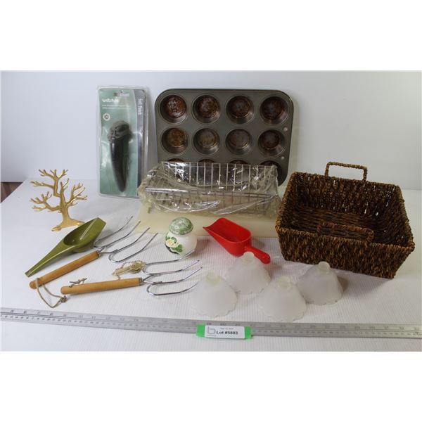 Knife Sharpener - Cutting Board - Cooking Forks - Muffin Pan - Woven Basket - Wire Baskets - Misc. I