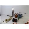 Image 3 : Clothes Line Wire - Trouble Light - 12" Square - (3) Oiler Cans - Bird Feeder - Extension Cord - Mis