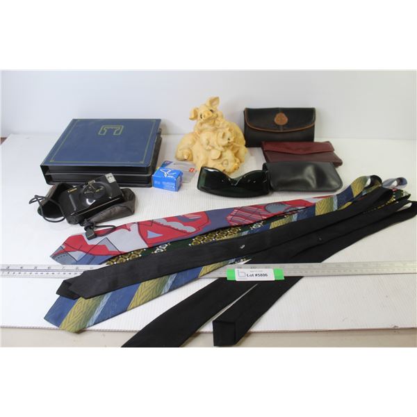 Wallets - Sunglasses - Pig Bank - Neck Ties - Watch Towers Cassettes - Canon Camera (untested)