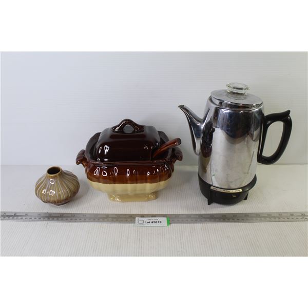 Soup Tureen - Electric Coffee Kettle (working - power cord inside) - Small Ceramic Vase