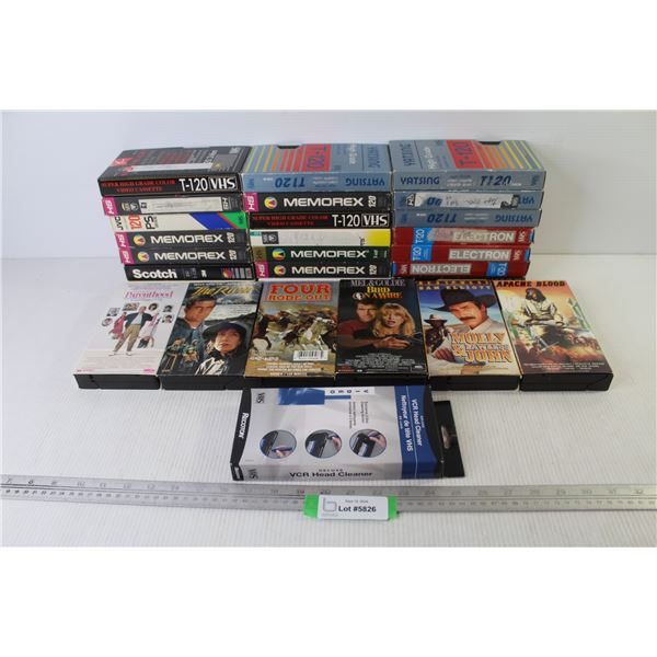 (21) Home Recorded or Empty VHS Tapes - VHS Head Cleaner (NIB) - VHS Movies - Westerns - Action - Co