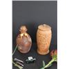 Image 4 : Wooden Lidded Container - Leather Wrapped Pottery Jar - Hand Fan - Small Photo Frames - Misc. Items