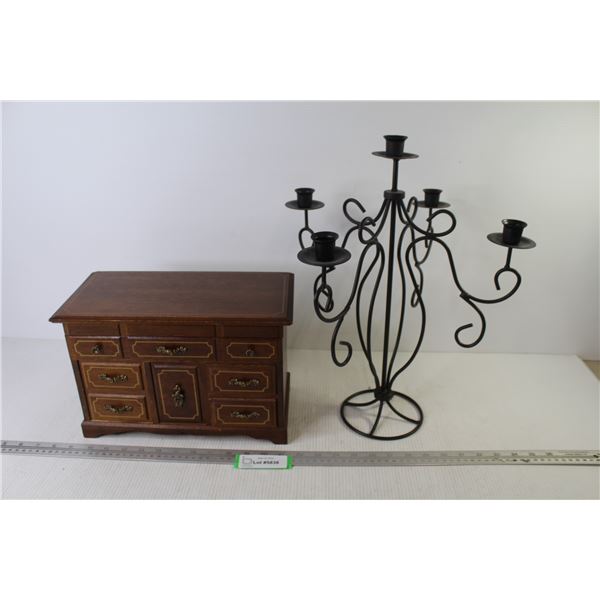 Wooden Jewelry Box w/Rings - Meta Folding Candle Holder