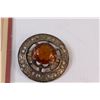 Image 4 : Antique 1948 Wall Calendar (Prince Albert) & Amber-like Stone in Wheat Sheath Metal Brooch
