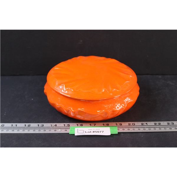 Vintage Orange Serving Dish w/Lid - 8" x 3"