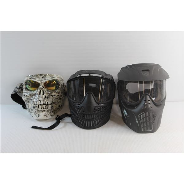 (3) Assorted Paint Ball Helmets