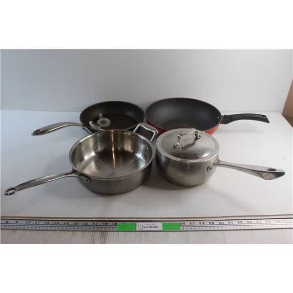 (3) Frying Pans and Pot with Lid