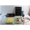 Image 1 : (3) Food Trays, (4) Assorted Lids, (2) Cutting Boards, Dough Roller and Assorted Items
