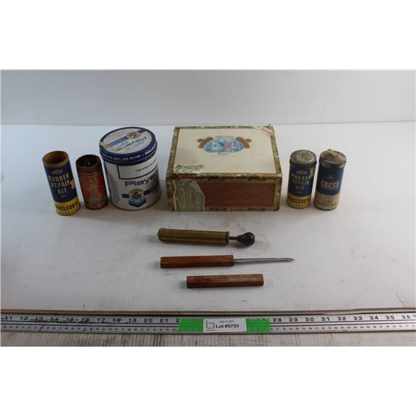 Romeo y Julieta Humidor, New Holland Fish Knife and Assorted Tins w/ Contents