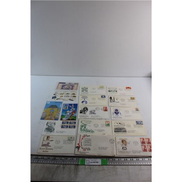 (16) Assorted Vintage Envelopes, Canadian and Bugs Bunny Post Stamps