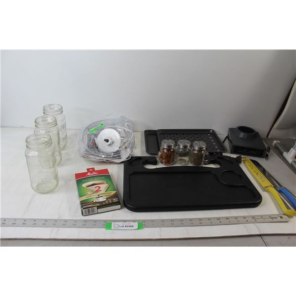 Portable Heater - Tested Works, (3) Spice Jars, (3) Atlas Mason Jars, Coffee Filters, Steering Wheel