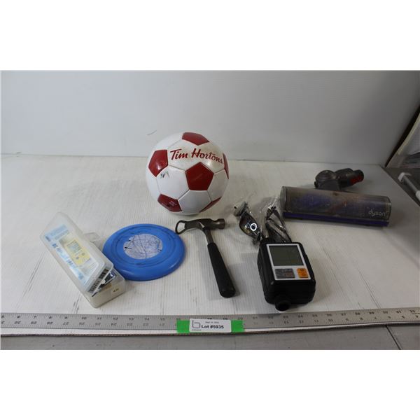 (2) Sunglasses, Dyson Vacuum Extension, Crosofmi Watering Timer, Tim Hortons Soccer Ball, Hammer Bot