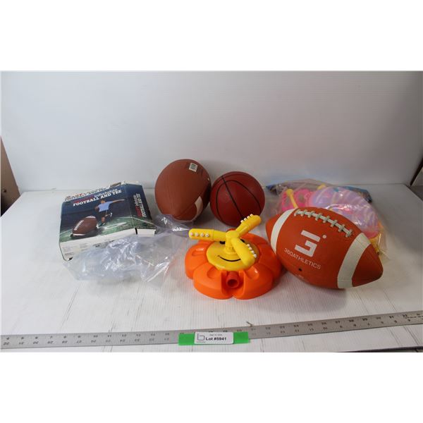 Giant Inflatable Football and Tee, (2) Footballs, Mini Basketball, Water Gun Backpack, Kids Sprinkle