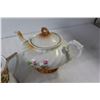 Image 2 : Teapot, (3) Teacups and Saucers - Missing one Cup, Sugar Dish, Saucer, (2) Candle Holders