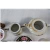 Image 3 : Teapot, (3) Teacups and Saucers - Missing one Cup, Sugar Dish, Saucer, (2) Candle Holders