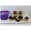 Image 1 : Garlic Jar, (2) Sugar Dishes, (20 Spoon Holders, teapot, Saucer, Purple Basket