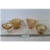 Image 1 : Carnival Glass Creamer & Sugar Dish & (2) Dessert Dishes