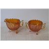 Image 4 : Carnival Glass Creamer & Sugar Dish & Footed Bowl
