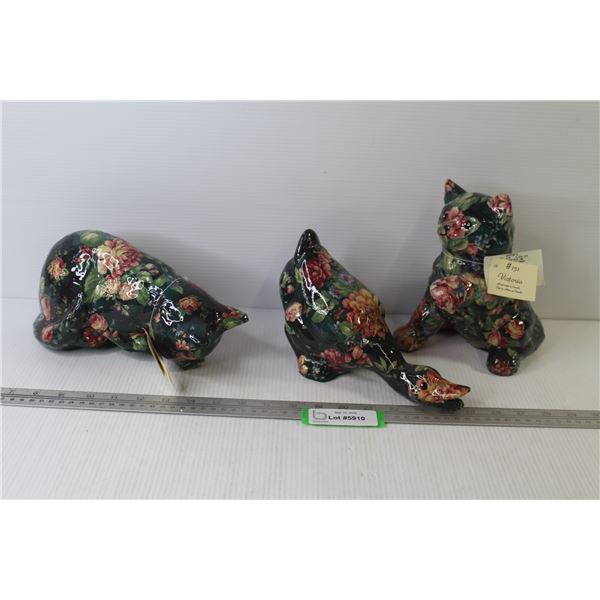 (3) Glazed Ceramic Paper Mache Cats & Duck