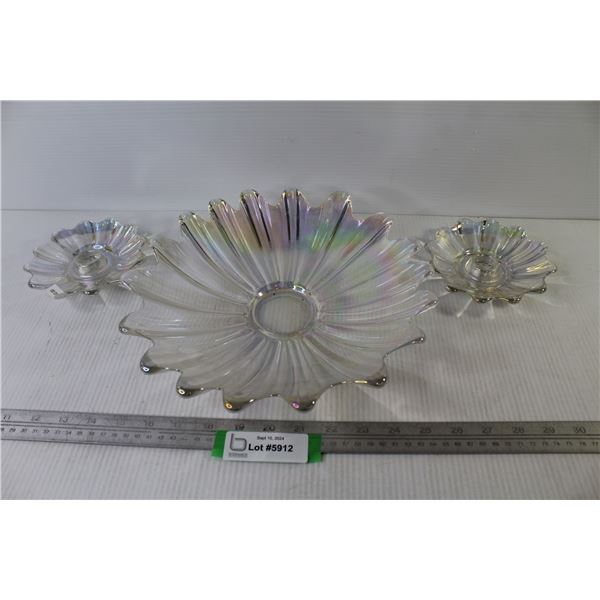 Iridescent Bowl & 2 Candle Holders