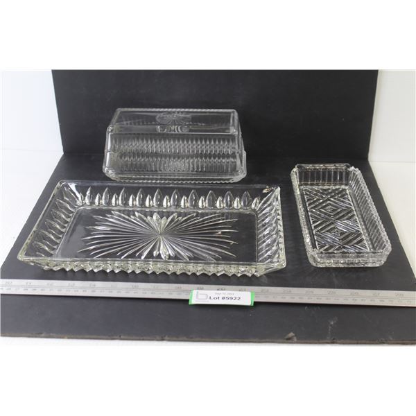 Glass Butter Dish - Glass Platter (12 1/2" x 8" - Bottom of Butter Dish
