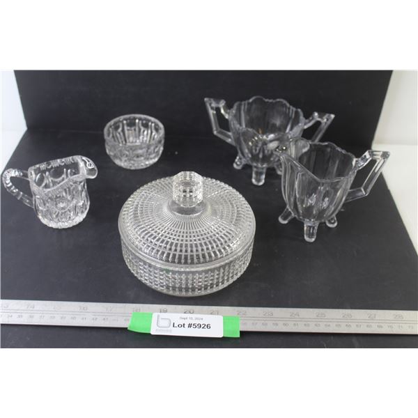 (2) Sets of Crystal Creamer & Sugar Bowls - Candy Dish w/Lid
