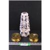Image 1 : (2) Brass Candle Stand & Carved Art Candle