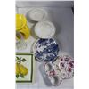 Image 4 : (7) Saucers/Plates, Standing Dish, Garlic Bowls, Glass Cups, Assorted Dish ware and China